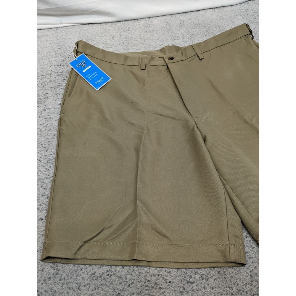 Haggar Cool 18 Gab Golf Shorts Dress Khaki Beige‎ Flat Front Mens 40 Preppy NWT - Picture 2 of 13